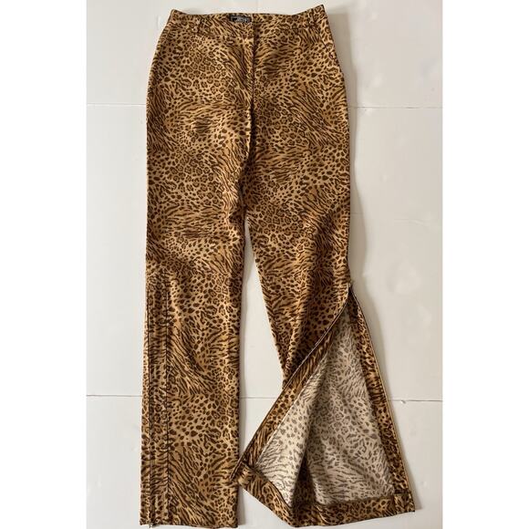 Gianni Versace Silk Pants Women 38 (28x33) Animal Print Straight Side Zipper